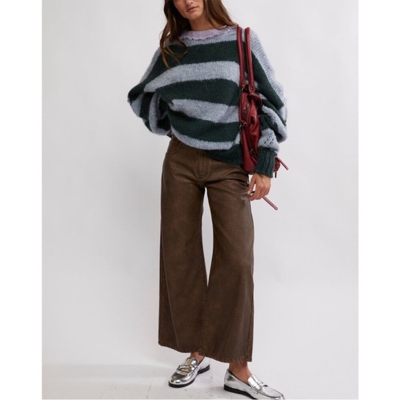 FREE PEOPLE Alpaca Wool Paris Sweater / Forest Cloud Combo Size M - Picture 5 of 12